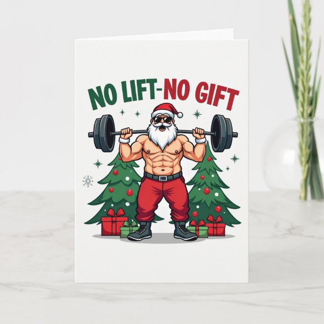 Muscular Santa Lifting Weights No Gift Gym Card (Front)