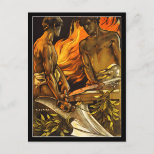 Muscular, Shirtless Men Working at a Forge Postcard