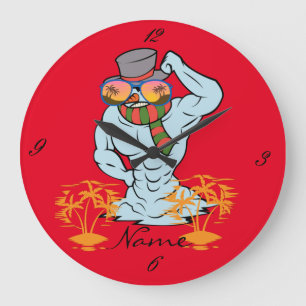 Muscular Snowman Tropical Vacation Thunder_Cove Large Clock
