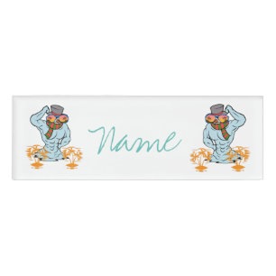 Muscular Snowman Tropical Vacation Thunder_Cove  Name Tag