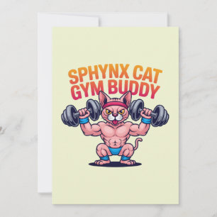 Muscular Sphynx Cat Gym Buddy Cartoon Holiday Card