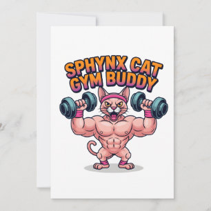 Muscular Sphynx Cat Gym Buddy Cartoon Holiday Card