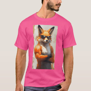 Muscular Tough-Looking Fox Wearing Sunglasses Fun T-Shirt