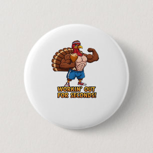 Muscular Turkey Gym Champion Funny Thanksgiving Cl 6 Cm Round Badge
