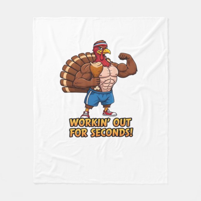 Muscular Turkey Gym Champion Funny Thanksgiving Cl Fleece Blanket (Front)