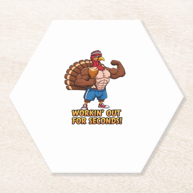 Muscular Turkey Gym Champion Funny Thanksgiving Cl Paper Coaster (Front)