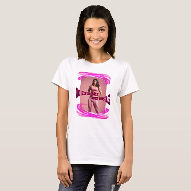 Muscular woman with effects and a slogan T-Shirt (Front Full)