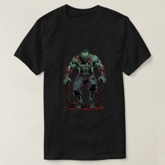 Muscular Zombie with Chains – Horror T-Shirt Desig