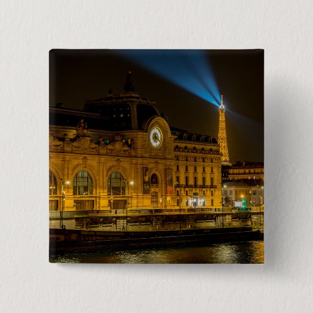 Musée d'Orsay in Paris at night 15 Cm Square Badge (Front)