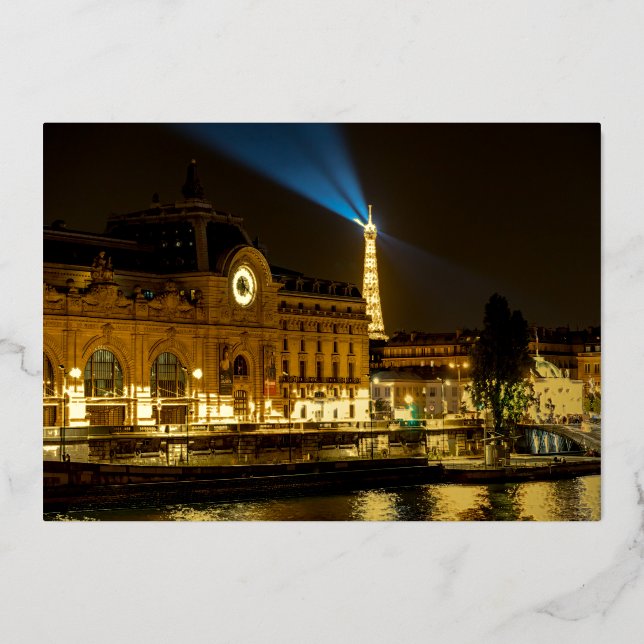 Musée d'Orsay in Paris at night Foil Holiday Card (Front)