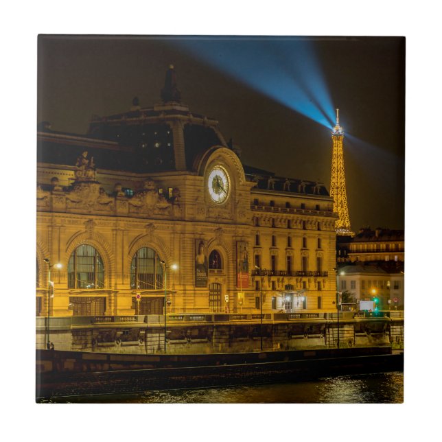 Musée d'Orsay in Paris at night Tile (Front)