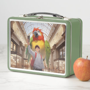 Museum Gaze: Giant Scarlet Macaw Parrot Selfie Metal Lunch Box
