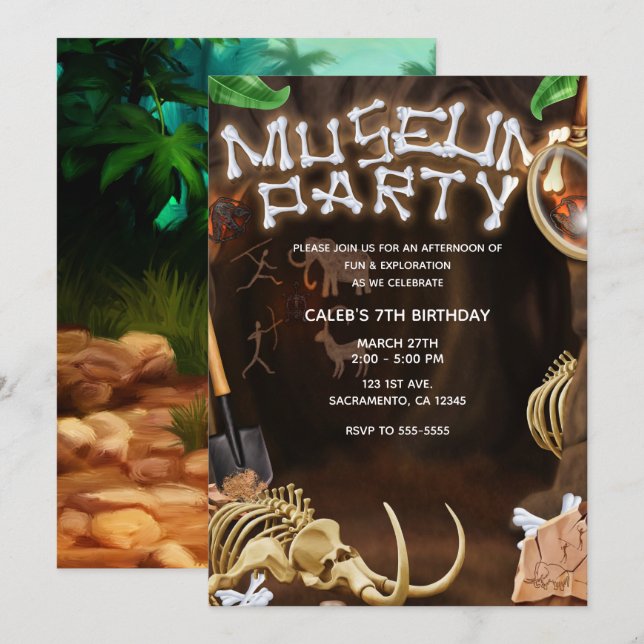 MUSEUM PARTY Dinosaur Bones Mystery Cave Birthday Invitation (Front/Back)