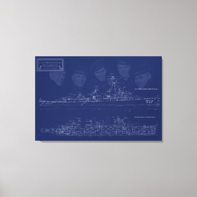 Museum Ship The Sullivans Blueprint with Brothers Canvas Print (Front)