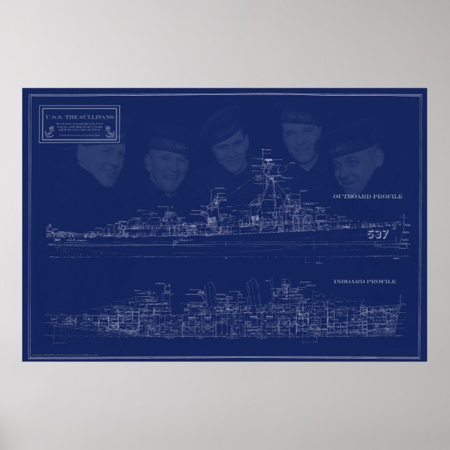Museum Ship The Sullivans Blueprint with Brothers Poster (Front)