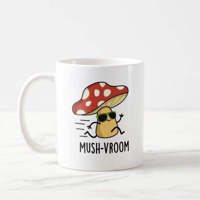 Mush-vroom Funny Fast Mushroom Pun  Coffee Mug (Left)
