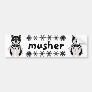 "Musher" Malamute and Husky Sled Dogs Bumper Sticker