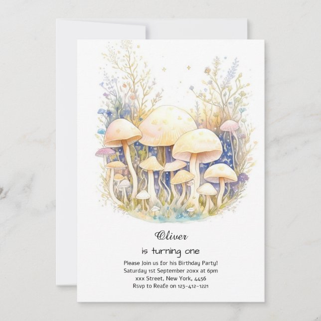 Mushroom 1st Birthday Invitation (Front)
