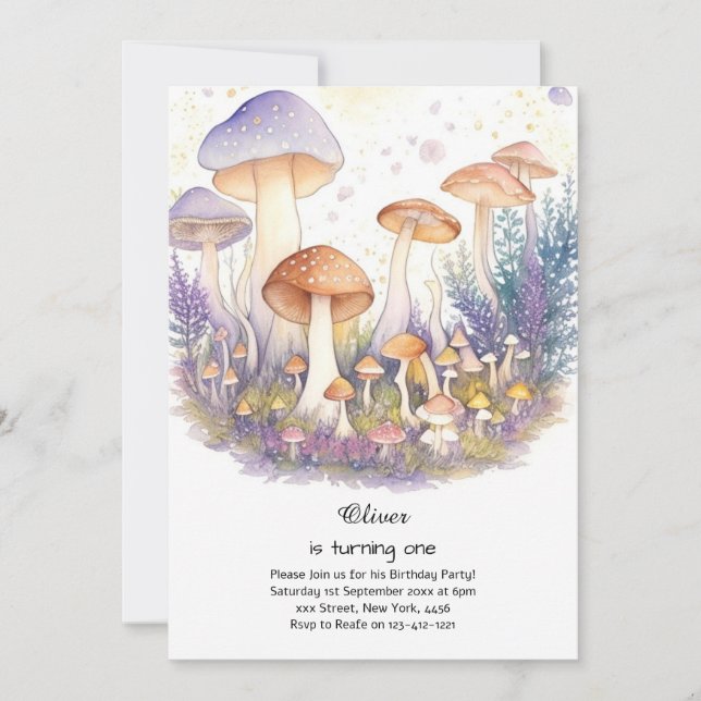 Mushroom 1st Birthday Invitation (Front)