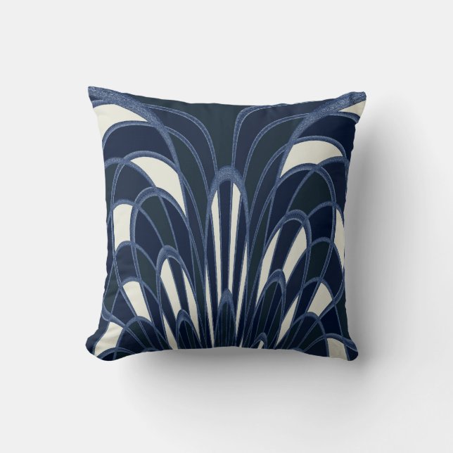 Mushroom Abstract - Art Deco - Navy Cushion (Front)