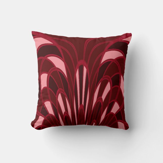 Mushroom Abstract - Art Deco - Red Cushion (Front)