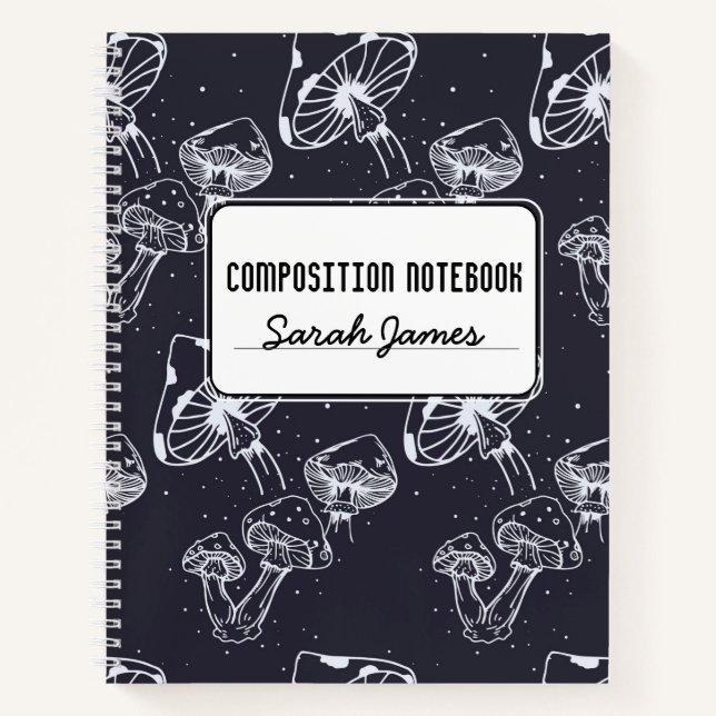 Mushroom Aesthetic Personalised Black Composition Notebook (Front)
