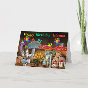 Mushroom and Cats Birthday Card