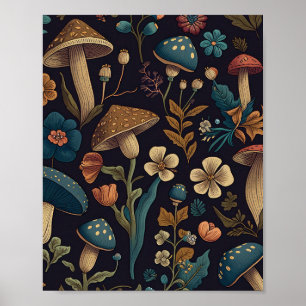 Mushroom and Flower Pattern Design 2 Poster