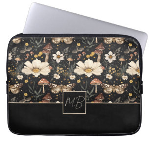 Mushroom and Flowers Cottagecore pattern with name Laptop Sleeve
