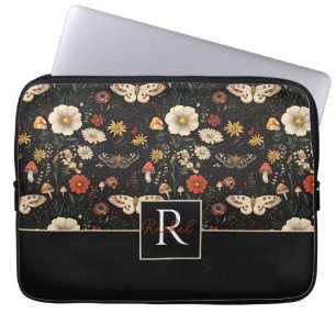 Mushroom and Flowers Cottagecore pattern with name Laptop Sleeve