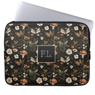 Mushroom and Flowers Cottagecore pattern with name Laptop Sleeve