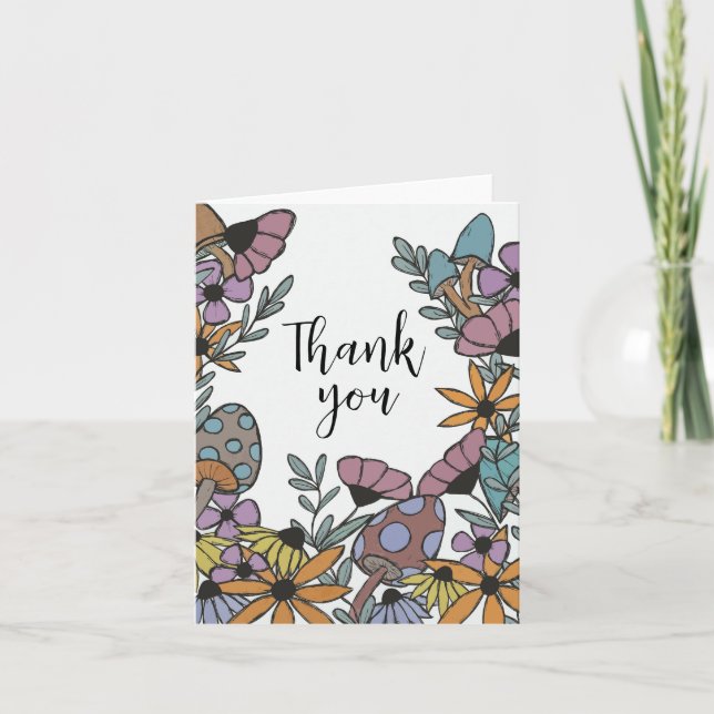Mushroom and Flowers Thank You Card (Front)