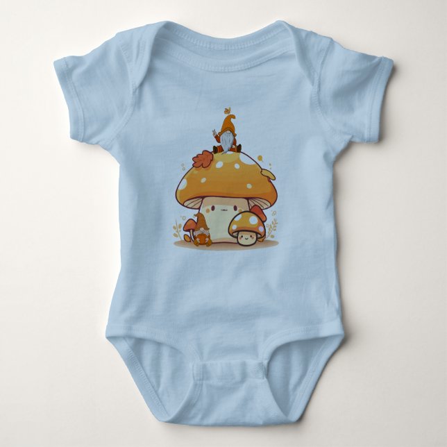 Mushroom and Gnome Fall  Baby Bodysuit (Front)