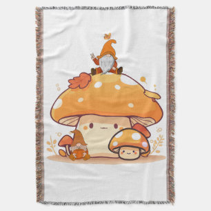Mushroom and Gnome Fall Throw Blanket