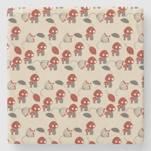 Mushroom and Leaves Retro  Patterned Stone Coaster