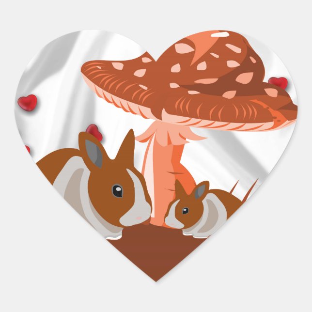 Mushroom and Rabbit Kids Gift Heart Sticker (Front)