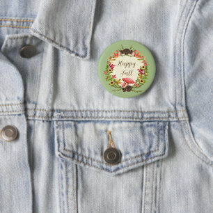 Mushroom and sunflowers with customisable text 6 cm round badge