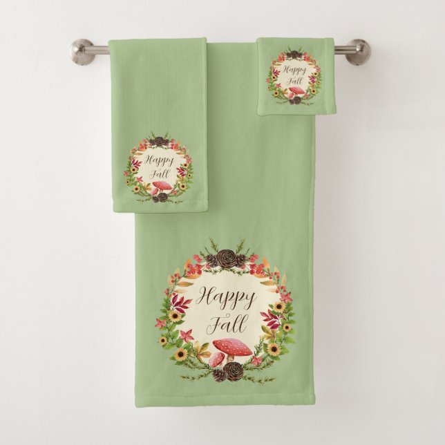 Mushroom and sunflowers with customisable text  bath towel set (Insitu)