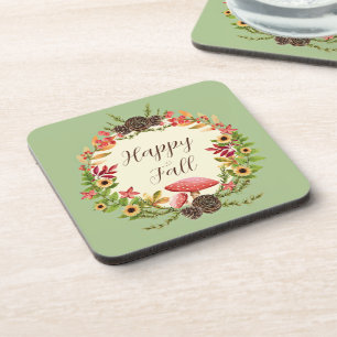 Mushroom and sunflowers with customisable text  coaster