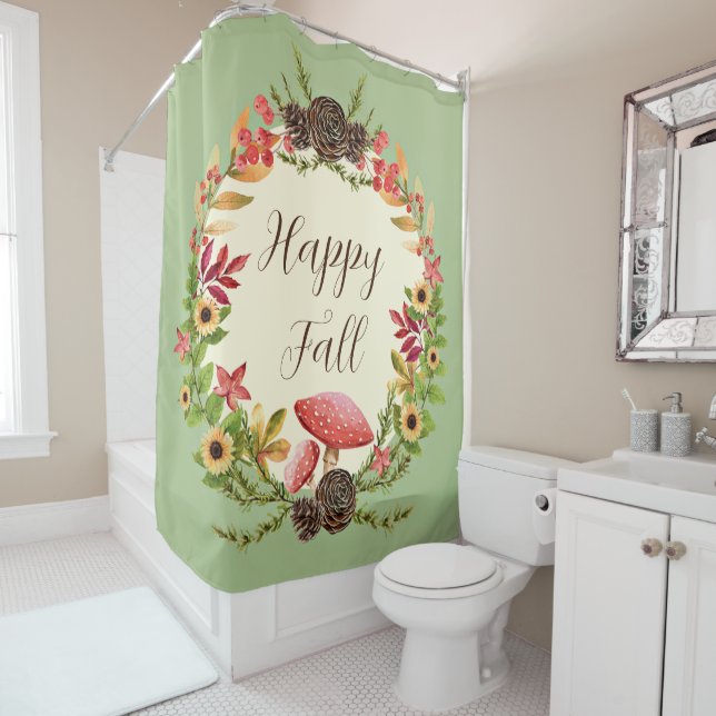 Mushroom and sunflowers with customisable text  shower curtain (In Situ)