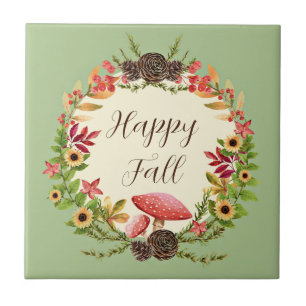 Mushroom and sunflowers with customisable text tile