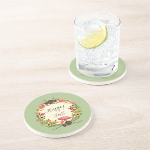 Mushroom and sunflowers with customizable text coaster