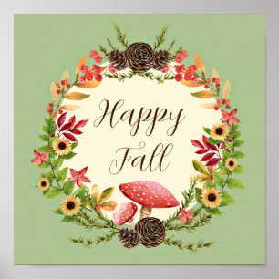 Mushroom and sunflowers with customizable text poster
