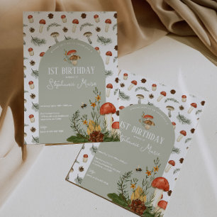 Mushroom and Wild Flowers Birthday Invitation