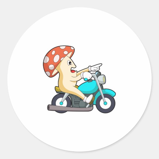 Mushroom as Biker with Motorcycle Classic Round Sticker (Front)