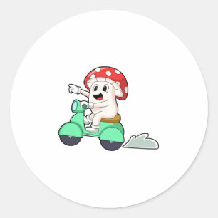 Mushroom as Biker with Scooter.PNG Classic Round Sticker