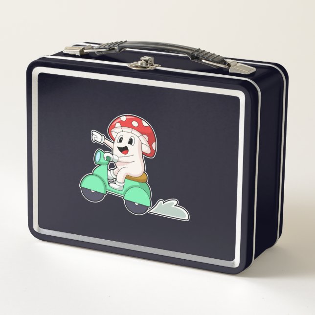 Mushroom as Biker with Scooter.PNG Metal Lunch Box (Front)
