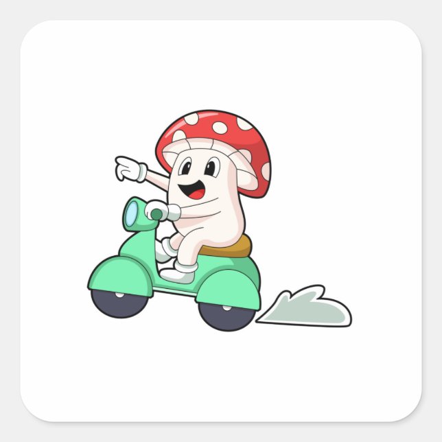 Mushroom as Biker with Scooter.PNG Square Sticker (Front)
