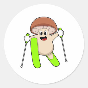 Mushroom as Skier with Ski Classic Round Sticker