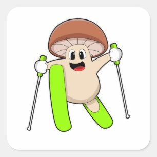Mushroom as Skier with Ski Square Sticker